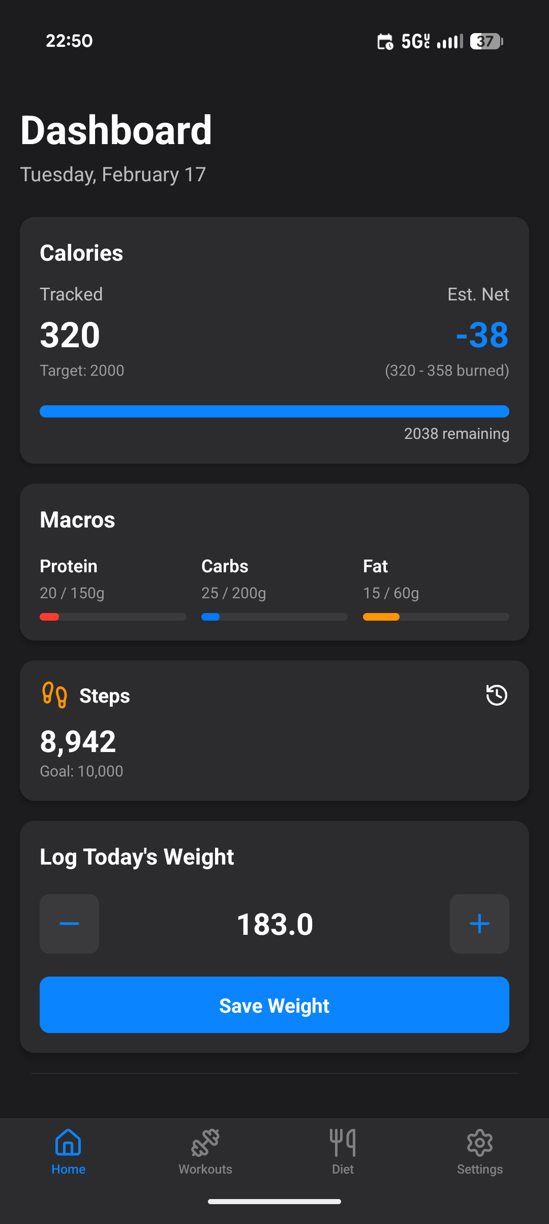 fitTRKR Dashboard App Screenshot